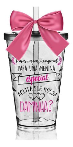 a pink bow on top of a glass cup with the words, what's your favorite special?