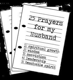 three prayer cards with the words, 25 prayings for my husband