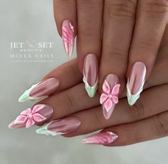 Apple Sorbet, Almond Acrylic Nails Designs, Hello Nails, Hard Nails, Vintage Nails, Subtle Nails, Long Nail Designs, Polish Ideas, Grunge Nails