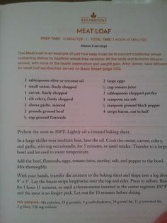 a recipe book with instructions for meat loafs