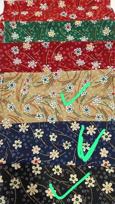 four different types of fabric with flowers on them