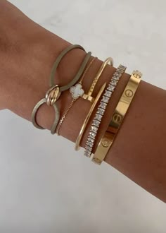 Cartier, love bracelet, diamond tennis bracelet, Van Cleef & Arpels, jewelry, jewelry stack, gold Cartier Love Bracelet Diamond, Trinity Bracelet, Wrist Stack, Cinnamon Chai, Cozy Clothes, Cartier Love Ring, Preppy Jewelry, Caramel Latte, Dior Saddle