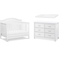 a white crib, dresser and changing table