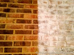 an old brick wall with white and brown paint on it's side, showing the same color