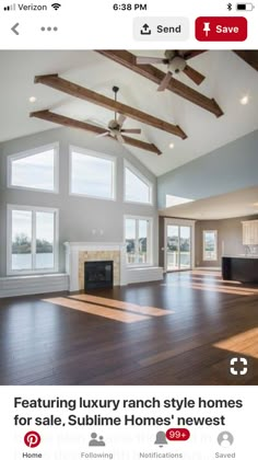 an empty living room with wood floors and large windows in the ceiling is featured on instagram