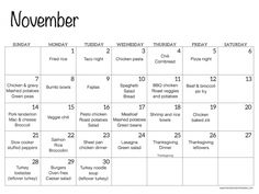 november calendar with the holidays in english and spanish, as well as dates for each month