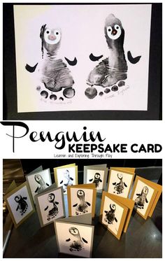 the penguin keepsake card has been made with black and white paper, which is decorated with