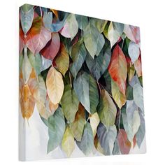 an abstract painting of leaves on a white background canvas wall art print, ready to hang in your home or office