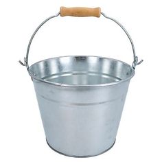 a metal bucket with a wooden handle