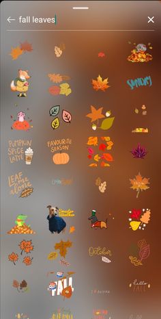 the fall leaves sticker pack is displayed on an iphone's screen, and it appears to be in color