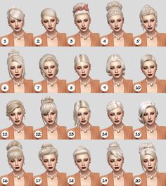 many different types of hair for the face and neck, all in various positions with numbers on