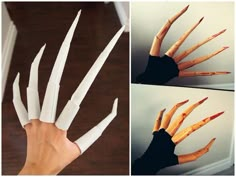 the hands are made out of paper and have long, slender fingers with sharp tips