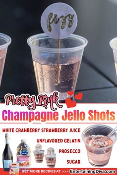 Pretty Pink Champagne Jello Shots Bachelorette Party Jello Shots, Champagne Jello Shots Recipe, Blue Hawaiian Jello Shots, Pina Colada Jello Shots, Champagne Jello, Champagne Jelly, Bachelorette Shots