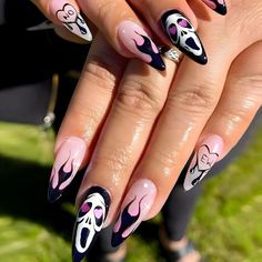 Click the “visit” button to view on Amazon. Halloween Press on Nails Almond Halloween Fake Nails Gothic Ghost Flame Heart Acrylic Nails Glue on Nails Halloween Ghost Flame Stick on Nails Halloween Full Cover False Nails for Women and Girls. Ghost face Scream. Fake Nails Long, Nagel Tips, Almond Nail, Black Nail, Nail Length, Stick On Nails