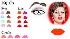 1950s Makeup Tutorial, Decade Makeup, 50s Hair And Makeup, Grease Fashion, 1950s Color Palette, 50's Makeup, 50s Italy, 1950 Aesthetic