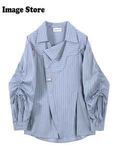 Shirts Trendy, Striped Shirts, Striped Shirt Women, Mode Abaya, Chic Shirts, Blue Striped Shirt, Pleated Shirt, Blouse Models, Shirts Women Fashion