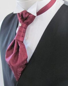 Mens Burgundy Paisley Ascot Cravat Pre Tied Mens Ascot With Crystal Stick Pen Formal Ascot Elegant Adjustable Formal Neckwear, Elegant Wedding Suit And Tie Accessories With Adjustable Ties, Adjustable Elegant Neckwear For Semi-formal Occasions, Elegant Adjustable Neckwear For Semi-formal Occasions, Formal Fitted Neck Tie, Elegant Adjustable Ties For Black Tie Events, Elegant Formal Ties, Elegant Tie Neck Formal Neckwear, Ascot Outfits For Men