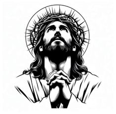 the face of jesus with his hands folded in prayer