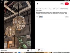 an instagram page with two chandeliers hanging from the ceiling