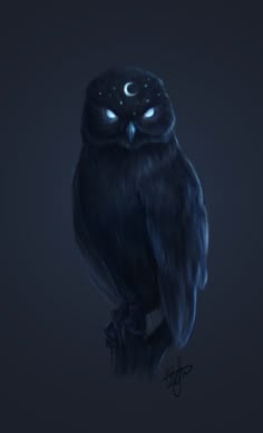 an owl with glowing eyes sitting on a branch