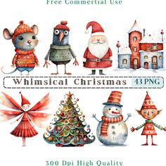 watercolor christmas clipart set for commercial use