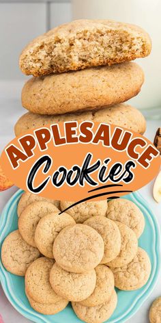 applesauce cookies stacked on top of each other with the words applesauce cookies above them