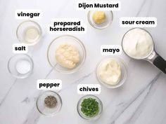 the ingredients to make this recipe include cream, sour cream, pepper, and chives