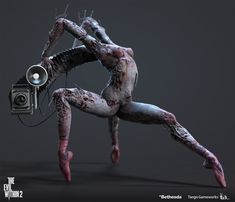 a person is dancing while holding a camera in the air with blood all over their body