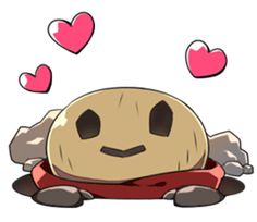 a cartoon character sitting on the ground with hearts floating around him and his eyes closed