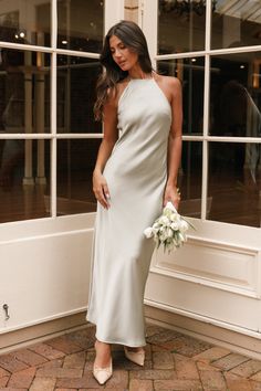 Hadley Halterneck Maxi Dress - Sage Summer Dresses Sundresses, Italian Garden, Green Bridesmaid, Usa Dresses, Modern Romance, Bridesmaid Outfit, Strapless Tops, Dresses By Length, Guest Outfit