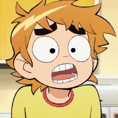 an animated image of a young boy with big eyes and blonde hair, looking angry