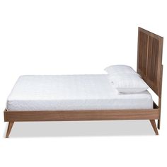 Baxton Studio Takeo Mid-Century Modern Transitional Ash Walnut Finished Wood Full Size Platform Bed FredCo King Size Platform Bed, Full Size Platform Bed, Queen Size Platform Bed, Full Platform Bed, King Platform Bed, Walnut Furniture, Slatted Headboard, Queen Platform Bed, Mattress Support