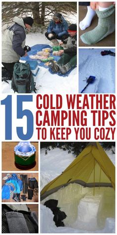 the collage shows different types of camping equipment and how to keep them warm this winter