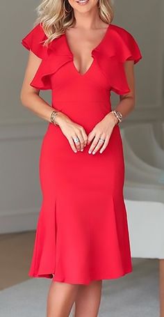 Elegant Red V-neck Party Dress, Red V-neck Midi Party Dress, Elegant Red V-neck Dress For Date Night, Red V-neck Dress For Wedding Guest, Elegant Red V-neck Mini Dress, Elegant Red V-neck Dress, Red V-neck Midi Dress For Party, Red V-neck Party Dress, Red V-neck Dress For Party