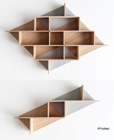 two wooden shelves with different shapes and sizes