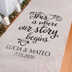 a wedding aisle runner with the words always and forever printed on it in black ink