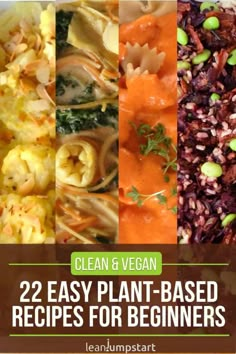 the cover of clean & vegan's 22 easy plant - based recipes for beginners