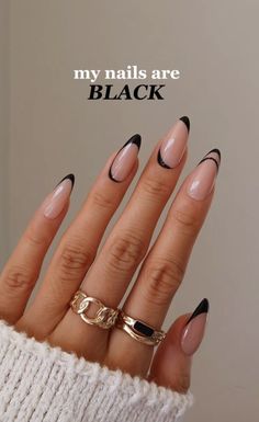 Cute Nail Designs For Homecoming, Wedding Nail Designs Bridesmaid, Lincoln Park After Dark Nail Designs, Nail Inspo With Black, Black Wedding Nail Designs, Simple Nail Designs Coffin Shape, Halloween Classy Nails, Black Engagement Nails, Milky Black Nails