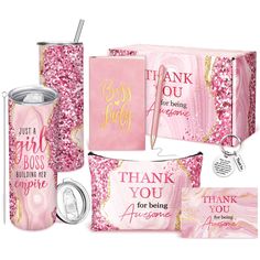 pink and gold gift set with thank you for being awesome