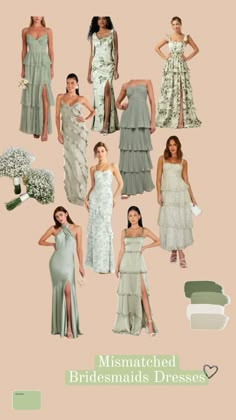 Sage green, dress, bridesmaid, floral Mix Matched Sage Green Bridesmaid Dresses, Sage Green Bridal Party Bridesmaid Dress, Shades Of Sage Bridesmaid Dresses, Bridesmaid Dress Material, Different Textures Bridesmaid Dresses, Birdy Grey Sage Green Bridesmaid, Lace Wedding Dress Bridesmaids, Friends Bridesmaid Dress