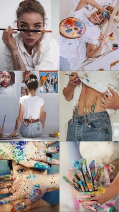 a collage of photos with various people doing different things on their body and hands