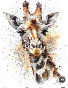 a painting of a giraffe's head with watercolor splashes