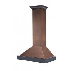 the copper steel chimney hood is shown on an isolated white background and has a black base