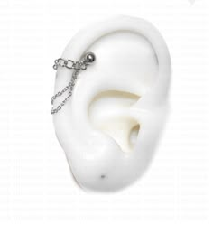 a white ear with chain attached to it's side, on a white background