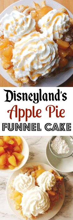 disneyland's apple pie funnel cake with whipped cream on top