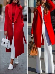 Winter Outfits Red Coat, How To Style Red Coat, How To Style A Red Coat, Red Coat Outfit Winter, Red Trench Coat Outfit, Red Coat Outfit, Red Long Coat, Red Coats, Pictures Of Women