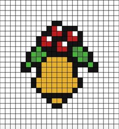 A pixel art template of a Christmas bell with cherries and leafs on top. Christmas Pixel Art Easy, Merry Christmas Pixel Art, Perler Bead Patterns Christmas, Pixlr Art, Drawing Scenery