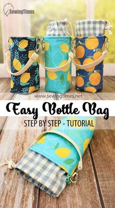 the easy to sew bottle bag is made from fabric and has two zippers on each