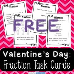 valentine's day fraction task cards with the word free on it and an image of two