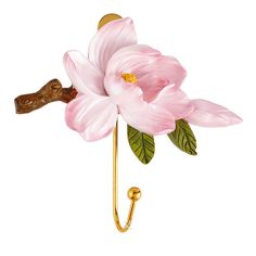 a pink flower with green leaves on a hook